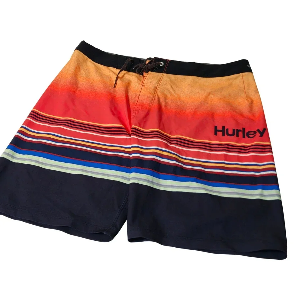 Hurley‎ Board Shorts Mens 34 Multicolor Phantom Sunset Striped Swim Trunks